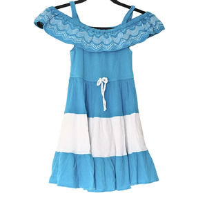 Girls Blue White Off-shoulder Mexican Inspired Party Dress Sz 7